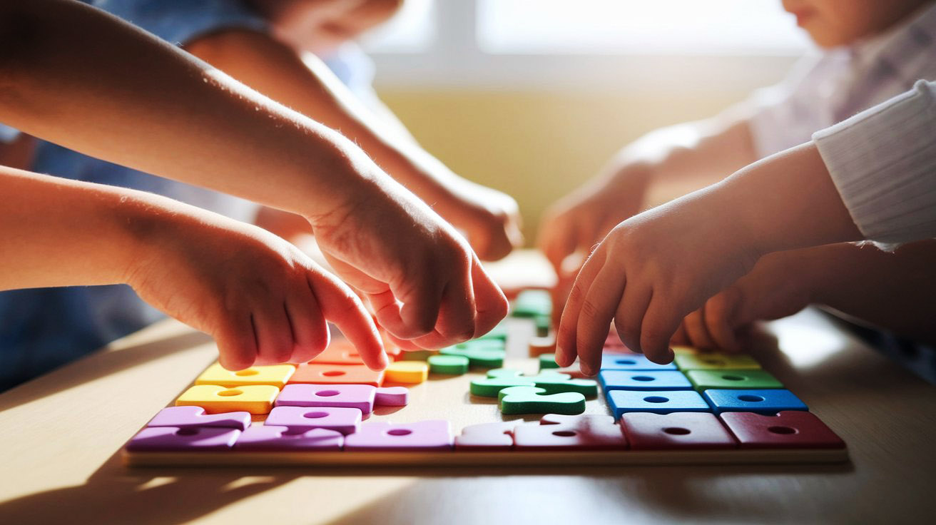 Children working together with learning materials